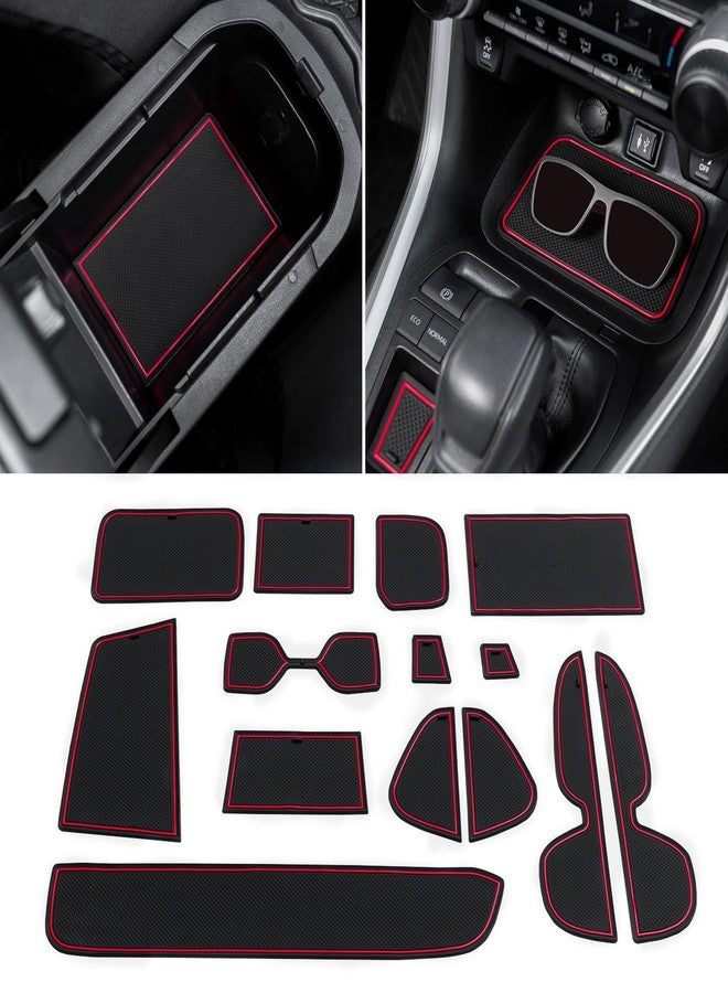TOPINSTALL Accessorize Interior Liners Compatible with 2019-2024 2025 Toyota RAV 4/2021-2025 RAV4 Prime, Anti Dust Cup Holder Insert, Premium Center Console Rubber Mat, Door Pocket Pad- 16PCS Red Trim - Image 3